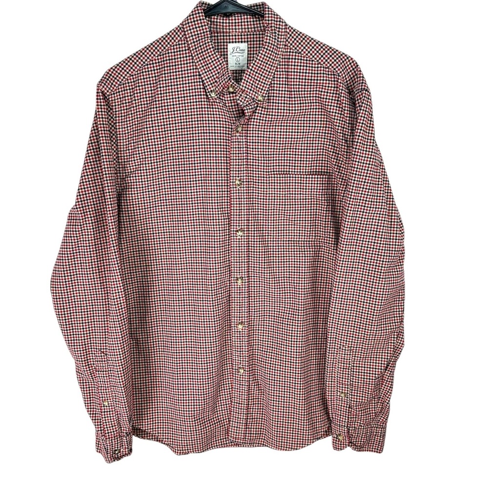 J. Crew Mens Slim Fit Button Down Shirt Long Sleeve Gingham Red Blue Size Large - Picture 9 of 12